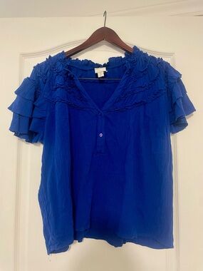 Maeve Cobalt Blue Ruffled Short-Sleeve Blouse